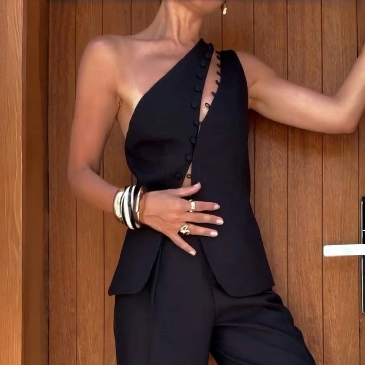 asymmetric one-shoulder corset top with hook detail – VANTIS