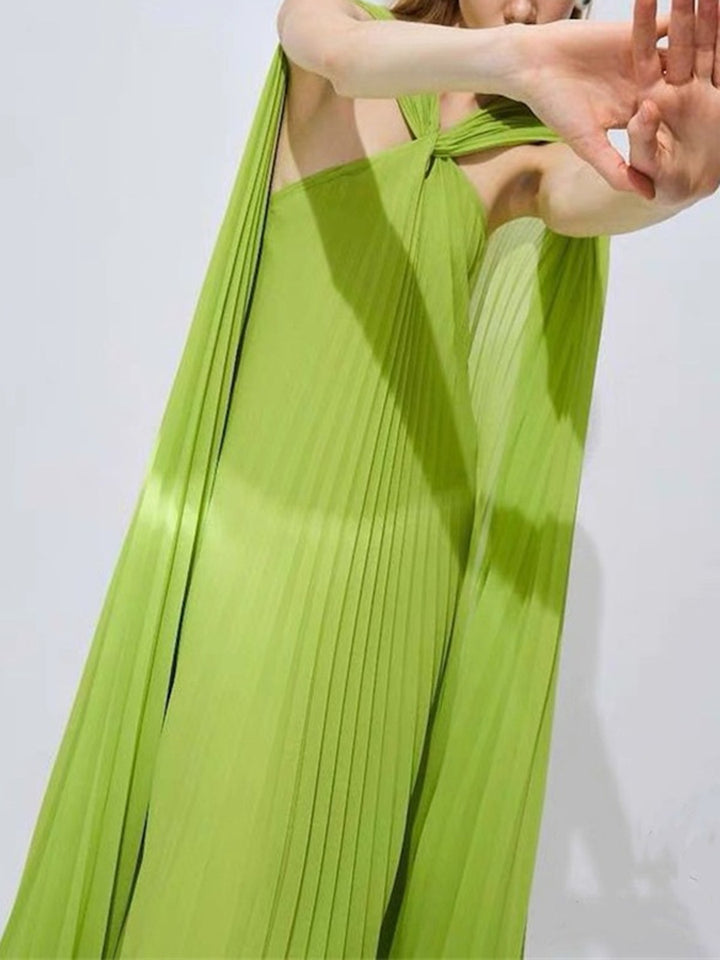 Plissiertes Oberteil mit ausgestellten Ärmeln und Maxirock-Set mit Taillengürtel – Rosiny 