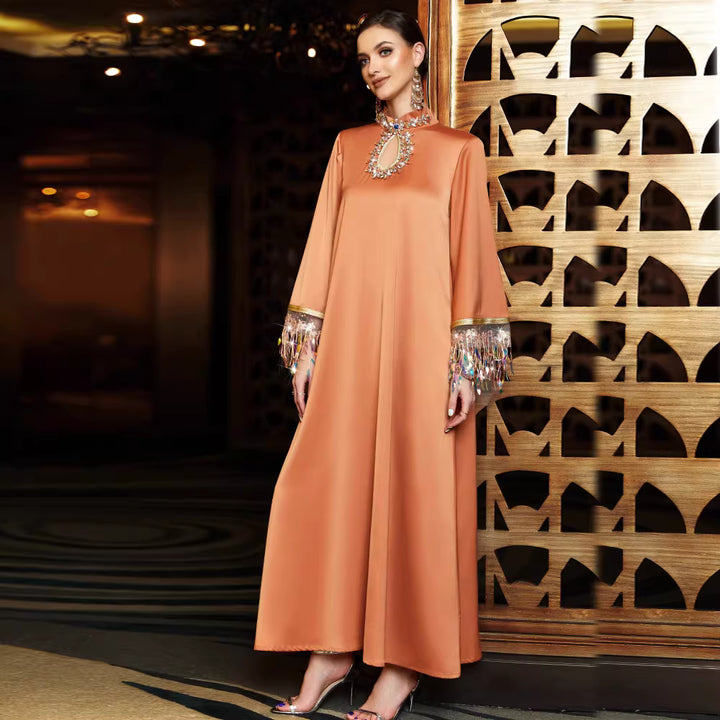 Elegant Long Sleeve Maxi Dress with Flared Cuffs – LAVENA