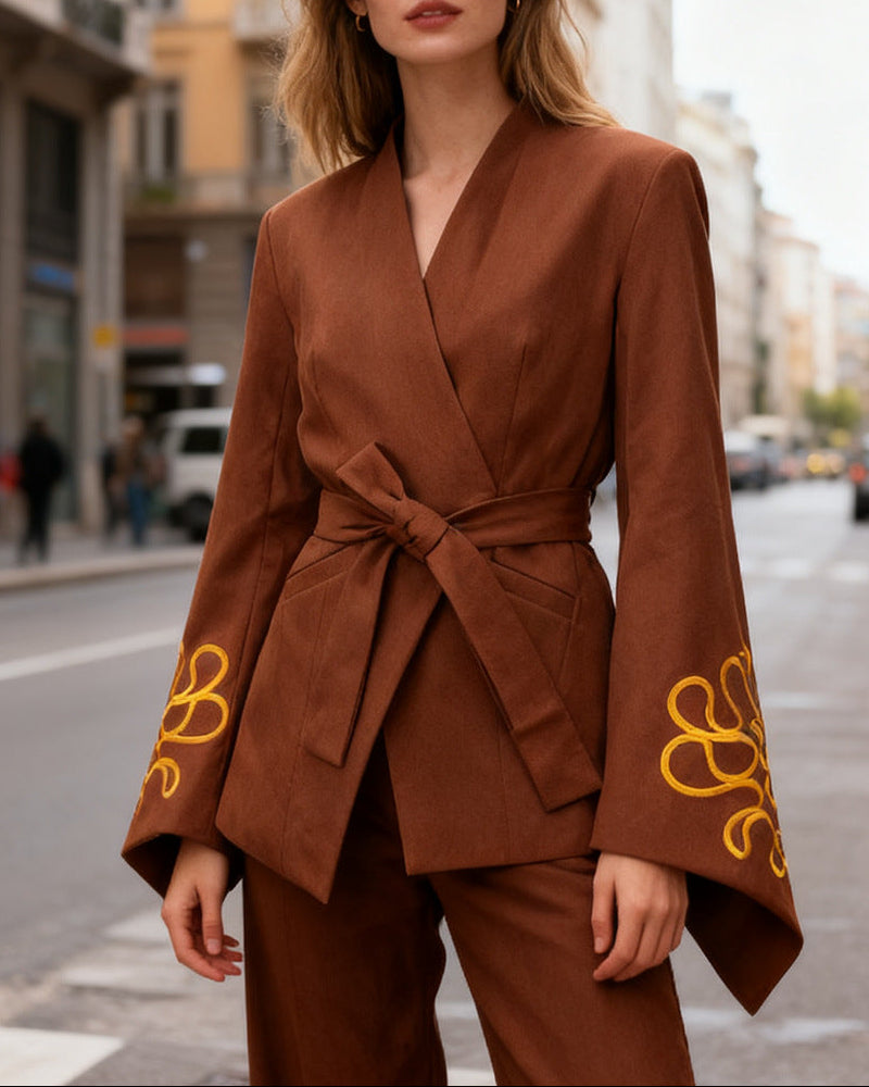 kimono-style jacket with embroidered flared sleeves – AMARA