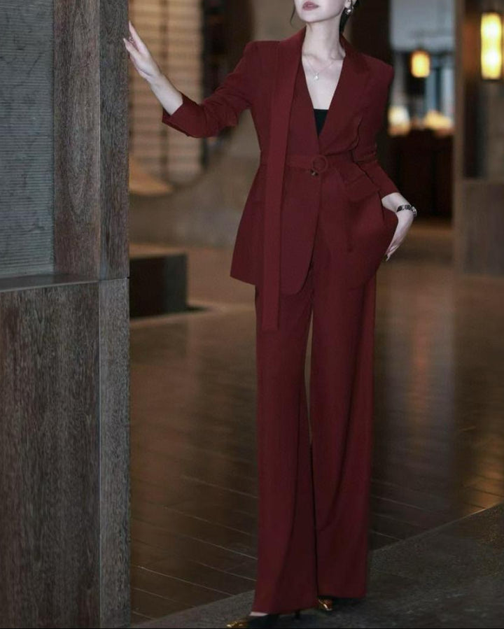 belted tailored blazer with wide-leg trousers – SIENNA