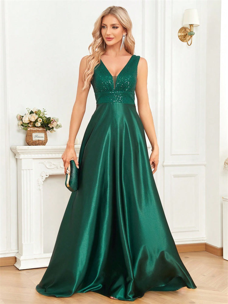 sleeveless satin gown with sequin bodice – VERENA
