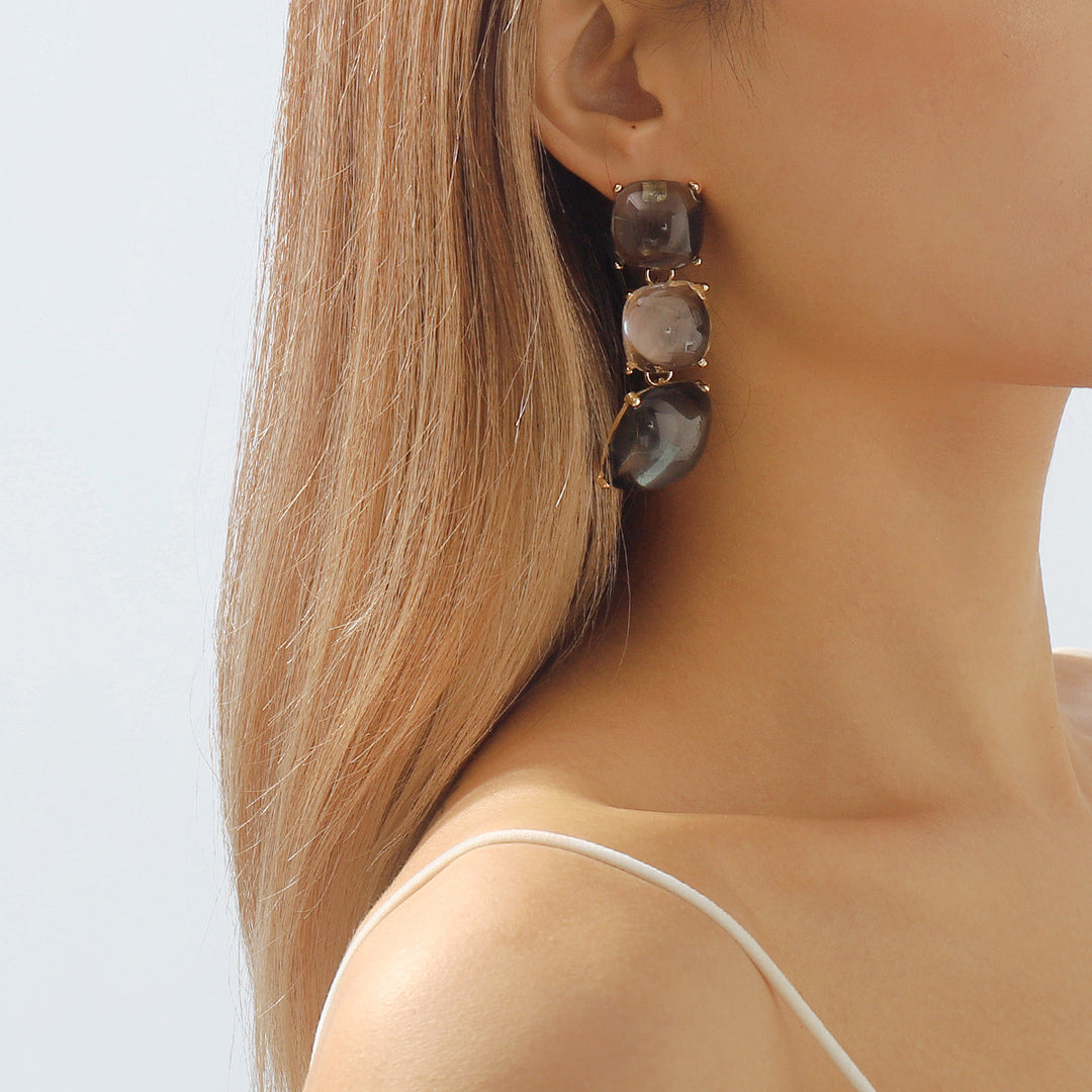 triple square drop earrings with glossy finish - LUNAXWI