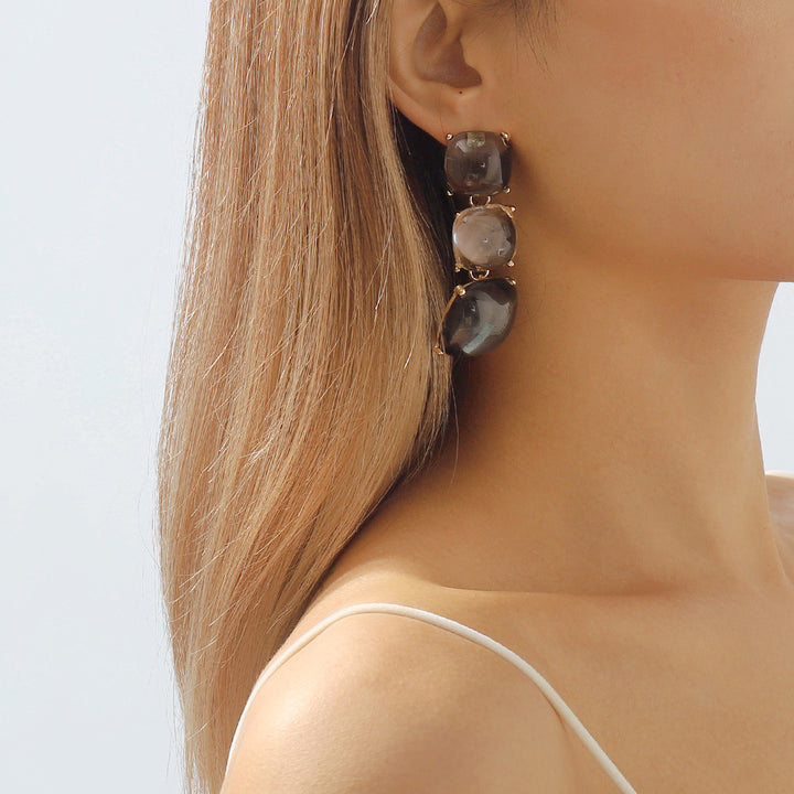 triple square drop earrings with glossy finish - LUNAXWI