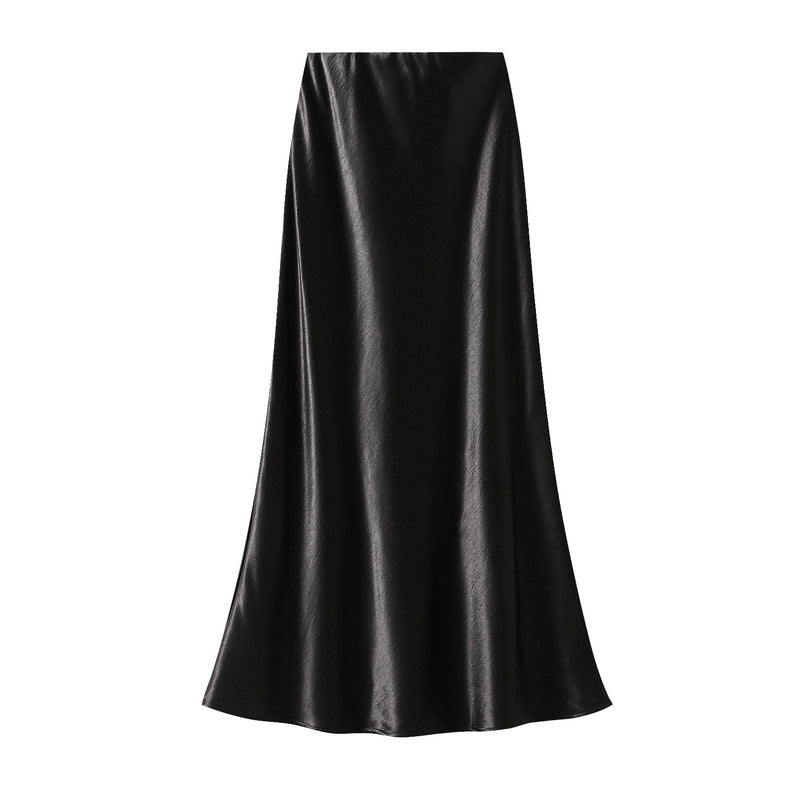satin A-line midi skirt in icy blue – FROST