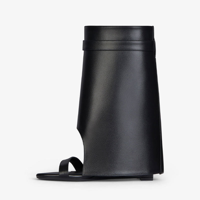 open-toe leather wedge boots with padlock detail – LUXE VAULT