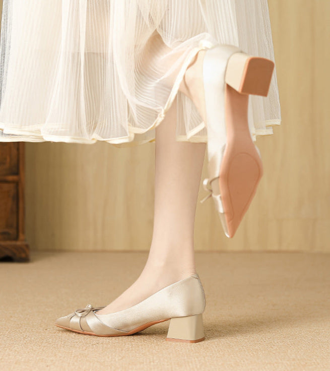 حذاء بكعب سميك مع تفاصيل فيونكة ساتان – سيريناوتو