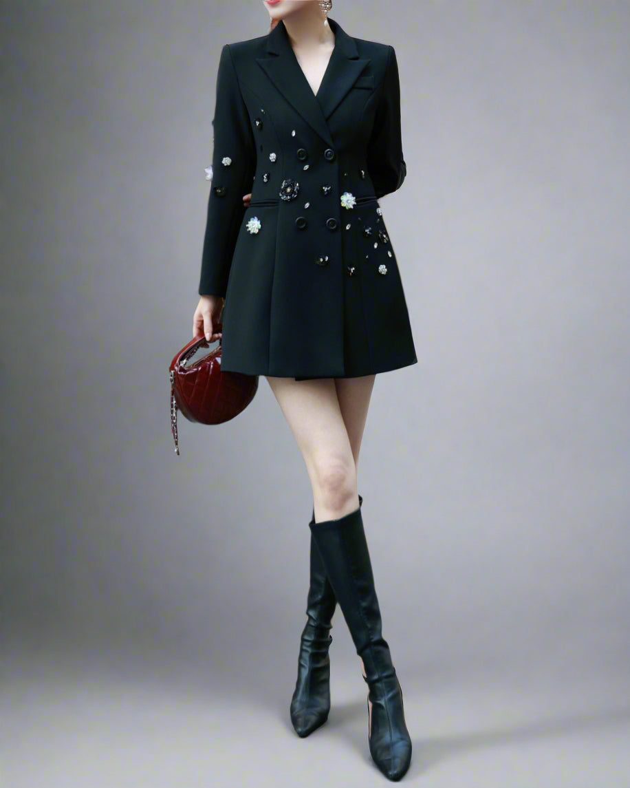 سترة بليزر مزخرفة مزدوجة الصدر - نويرفي