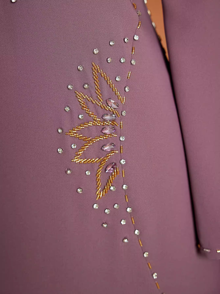 op maat gemaakte flare-pak met satijnen pofmouwen – VALENCIA 