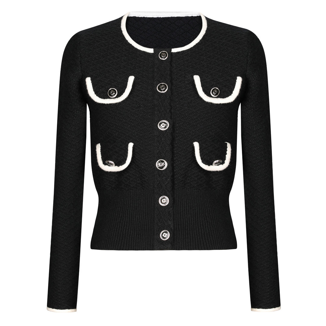 two-piece knit set with contrast trim and button details – CAMILLER