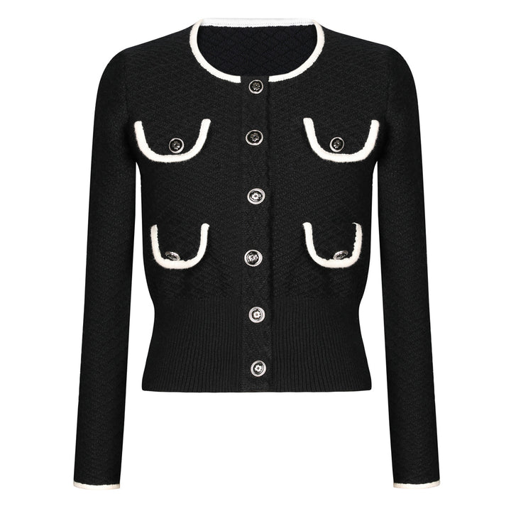 two-piece knit set with contrast trim and button details – CAMILLER