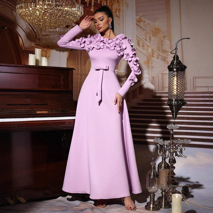 Geplooide top met uitlopende mouwen en maxi-rok set met tailleband – Rosiny 