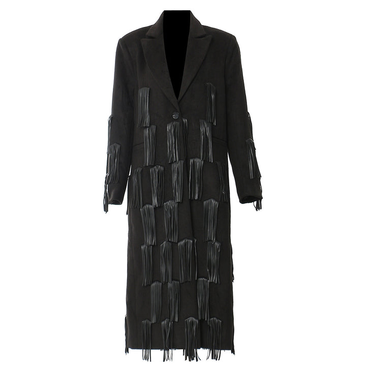 long trench coat with leather fringe detailing – RAINE