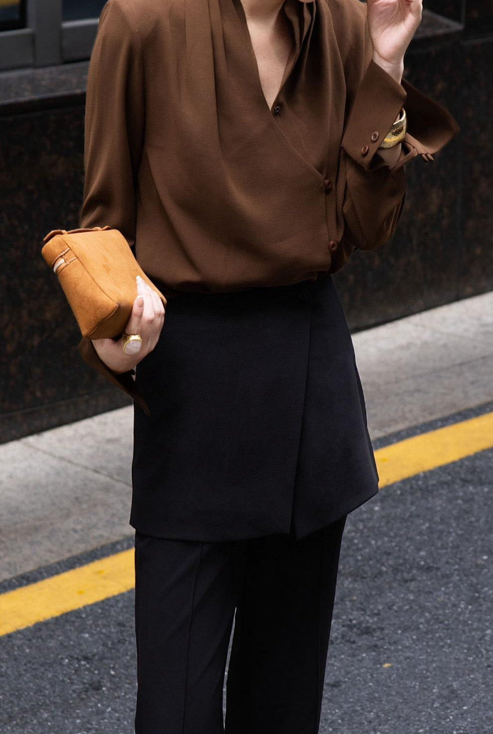 tailored wide-leg pants with layered front skirt panel – ARIA