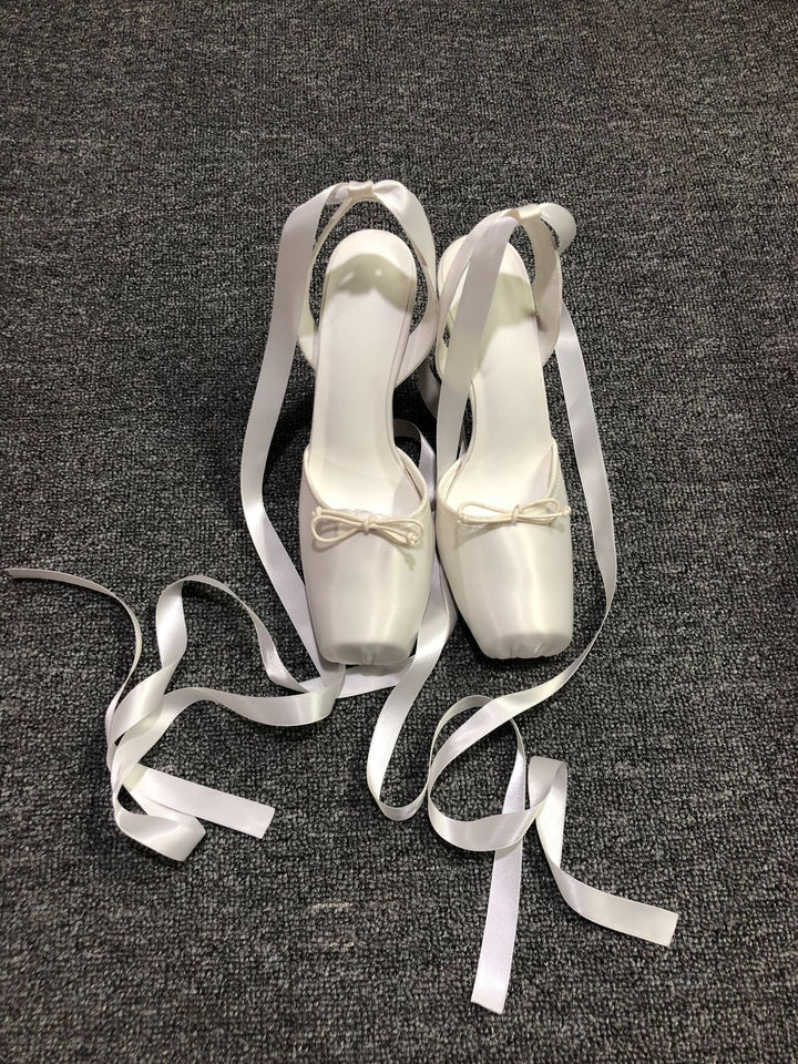 satin platform heels with ribbon ankle ties – BELLE