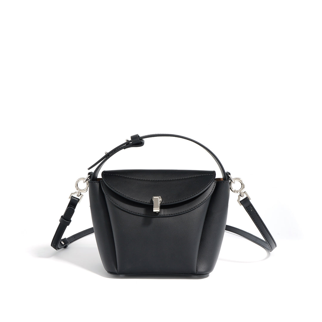 structured top handle bag with curved flap - LEXI