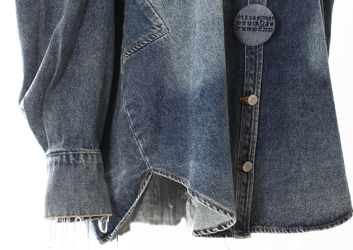 oversized denim shirt with statement round buttons – LEXA