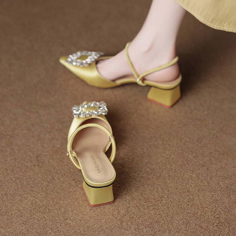 pointed-toe satin mules with crystal buckle - AURORAQLI