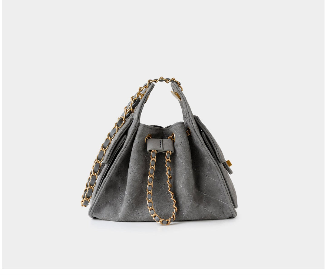 quilted suede bucket bag with chain strap – LIVIA