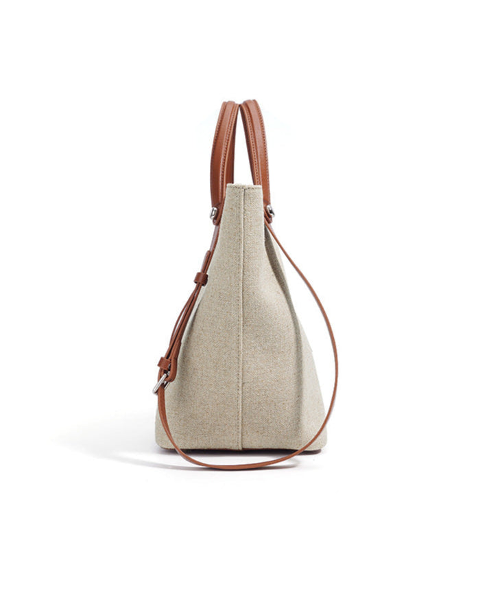 canvas tote bag with leather top handles - SIENAS