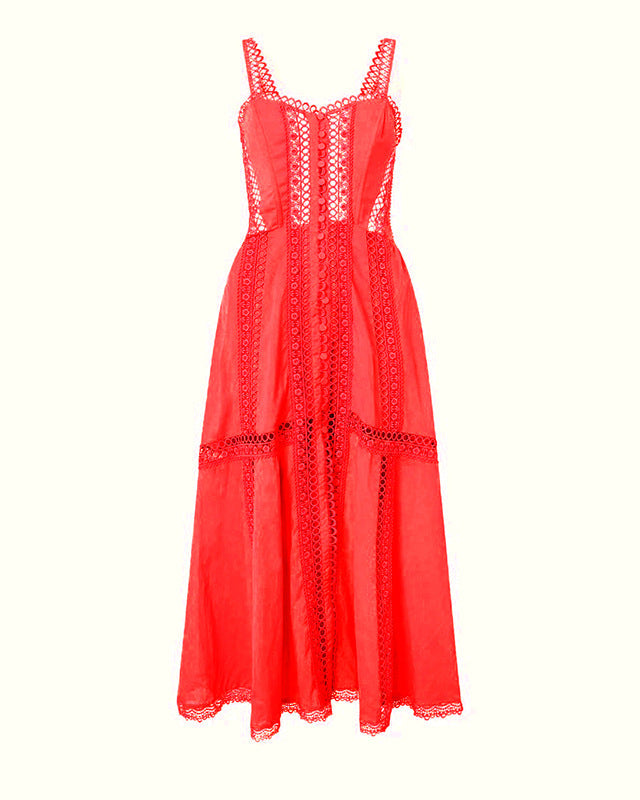 sleeveless lace-trimmed midi dress with corset bodice – NORIZA