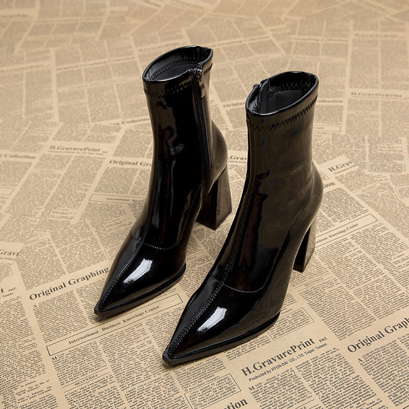 patent ankle boots with block heel - AURAZLI
