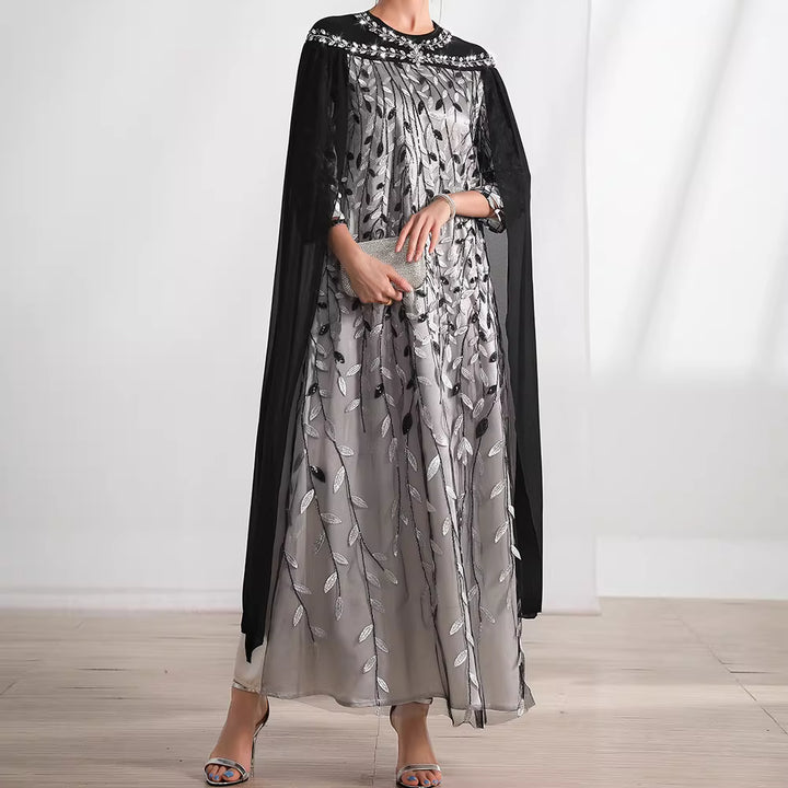 Elegant Long Sleeve Maxi Dress with Flared Skirt – ADELIA