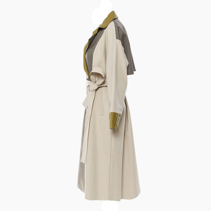 معطف ترنش بحزام مع طية صدر جلدية متباينة اللون – فيترا