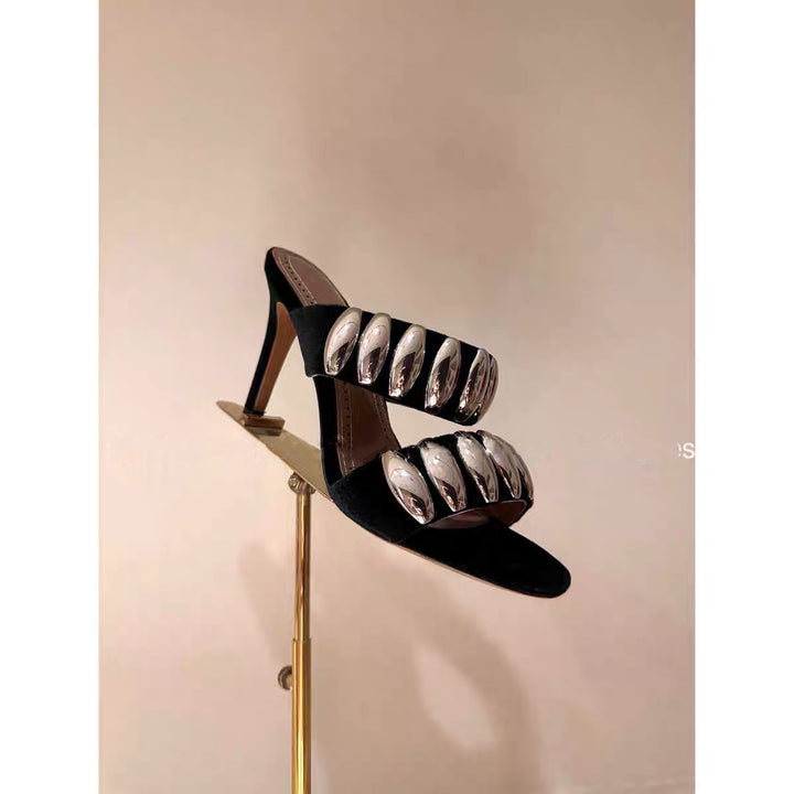 plexi-strap heels with metallic cuff – NOIR