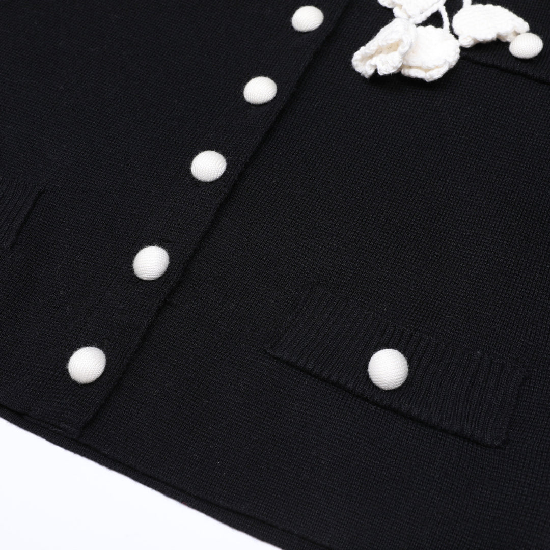 short-sleeve knit jacket with floral applique – DAHLIA