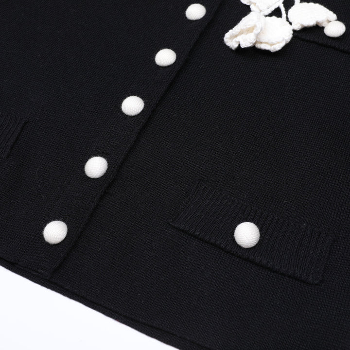 short-sleeve knit jacket with floral applique – DAHLIA