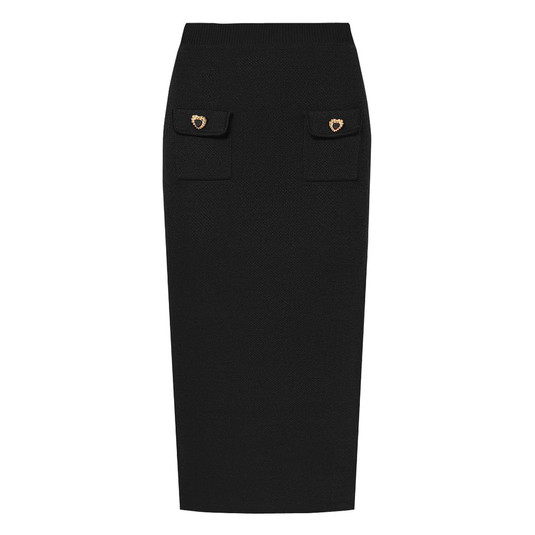 two-piece knit set with heart-shaped button accents – AMELIEV