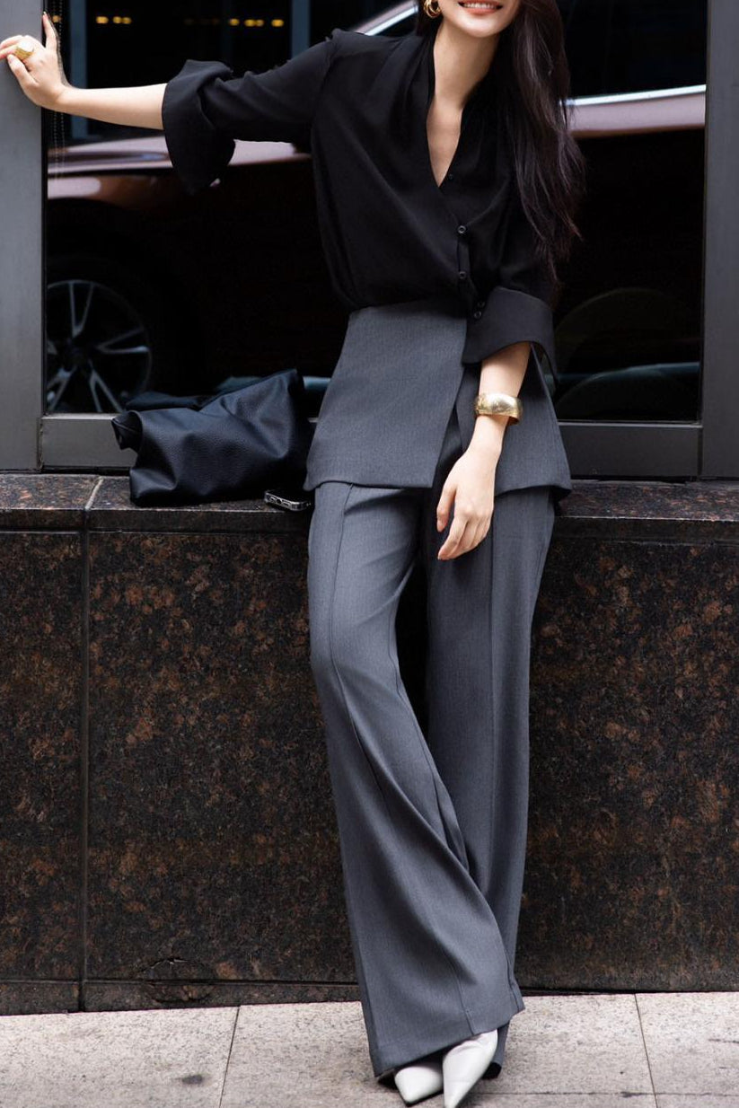 tailored wide-leg pants with layered front skirt panel – ARIA