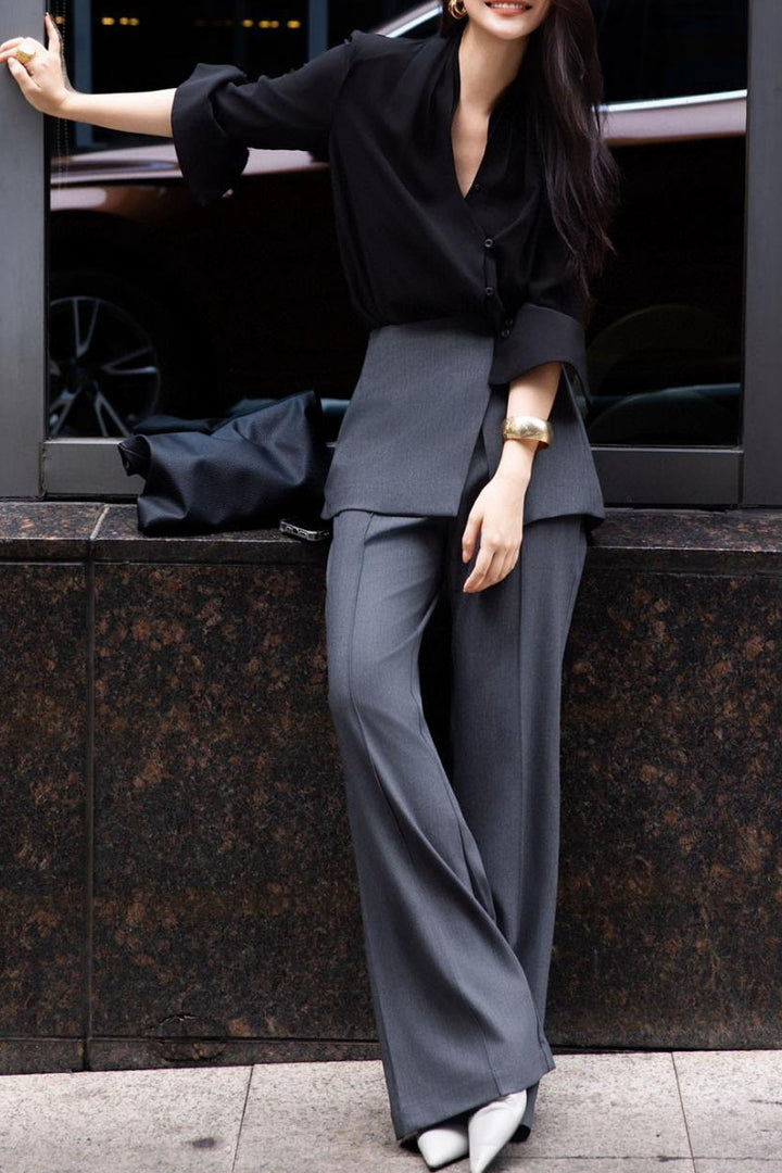 tailored wide-leg pants with layered front skirt panel – ARIA