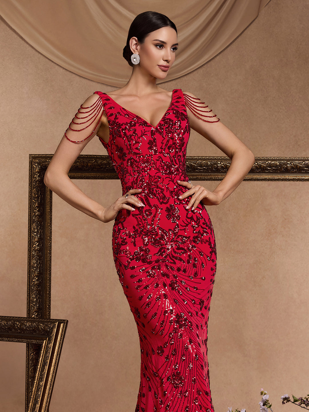 Haut à manches évasées plissées et ensemble jupe longue avec ceinture à la taille – Rosiny 