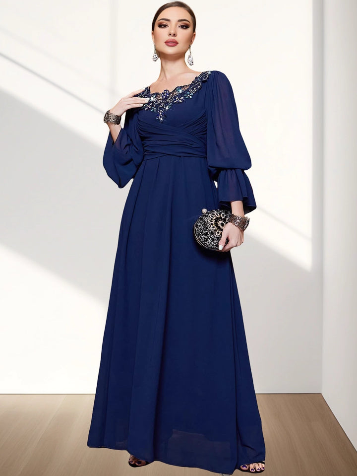 op maat gemaakte flare-pak met satijnen pofmouwen – VALENCIA 