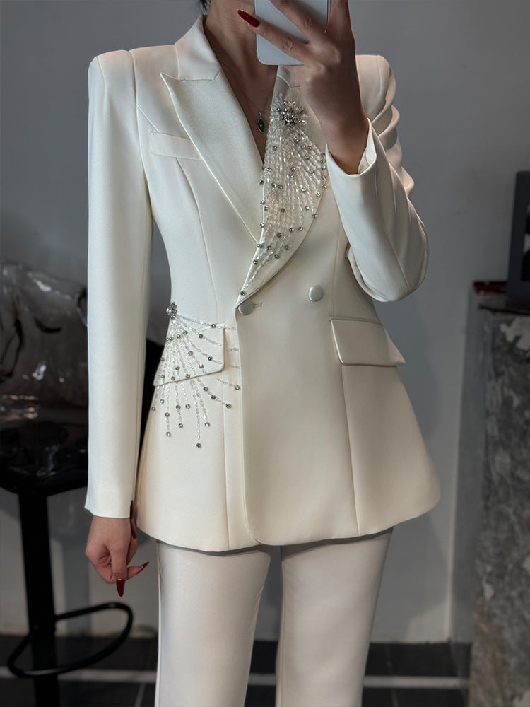 tailored flare suit with crystal burst embellishment – RUBINA