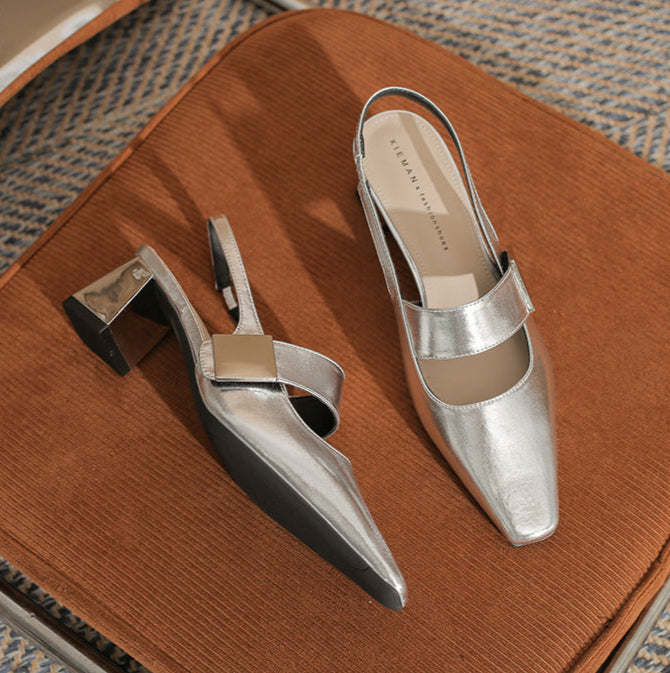 slingback block heels with metallic accent – DARIACTI