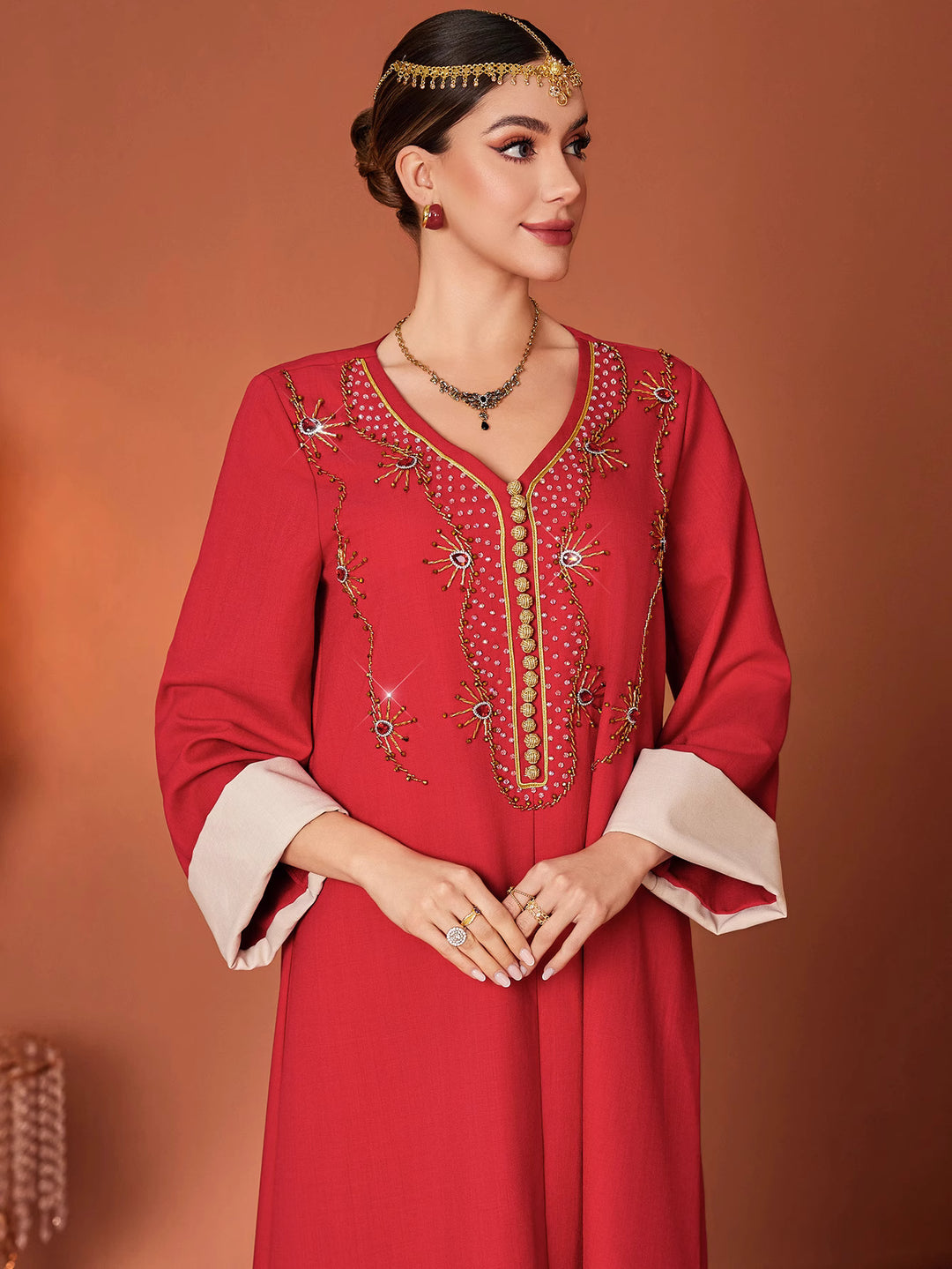 embroidered maxi dress with contrast cuffs - AMIRAPI