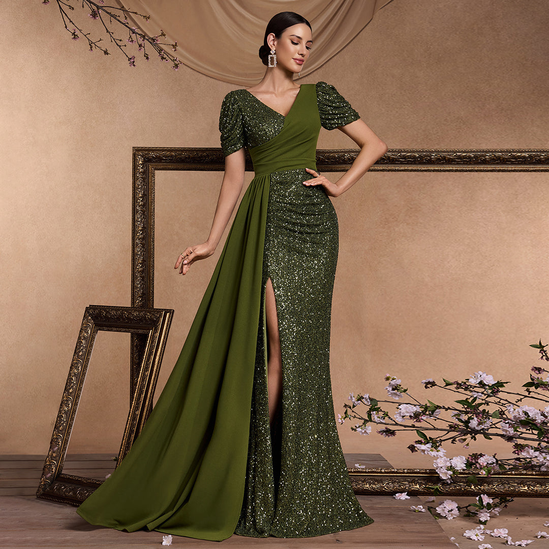 Geplooide top met uitlopende mouwen en maxi-rok set met tailleband – Rosiny 