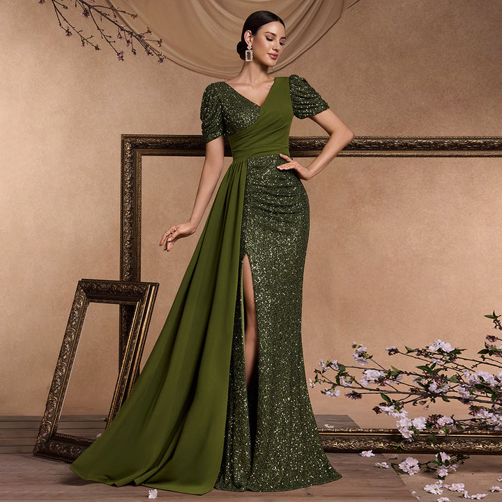 Geplooide top met uitlopende mouwen en maxi-rok set met tailleband – Rosiny 