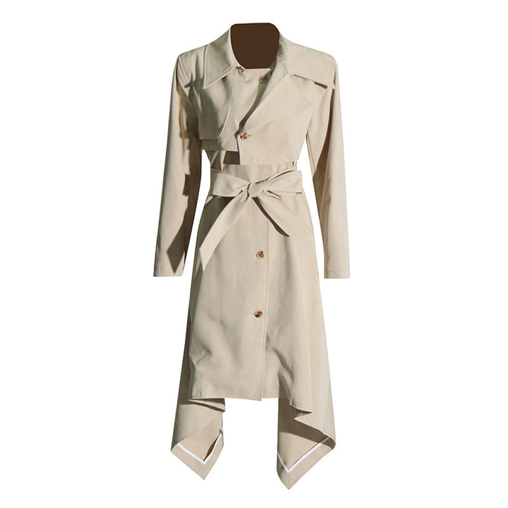 asymmetric belted trench coat with draped hem – AVERY