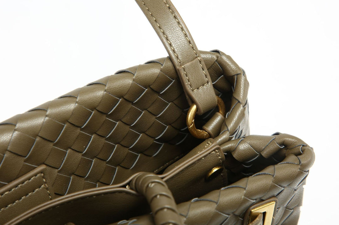 woven leather top-handle bag with gold X detail – AUREGIP