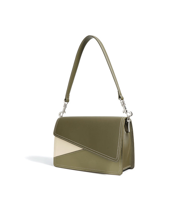 asymmetrical flap shoulder bag in two-tone vegan leather - ELLA