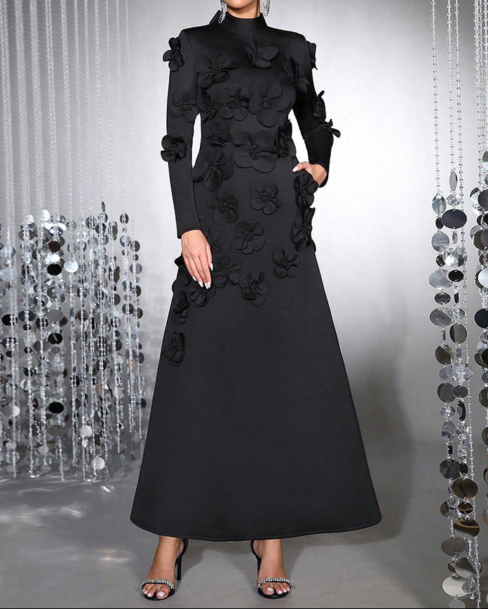 Robe sirène à manches longues avec plis latéraux - Seran 