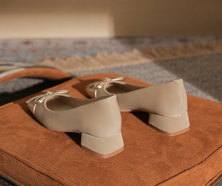 low block heel pumps with metallic bow accent - NORARLO