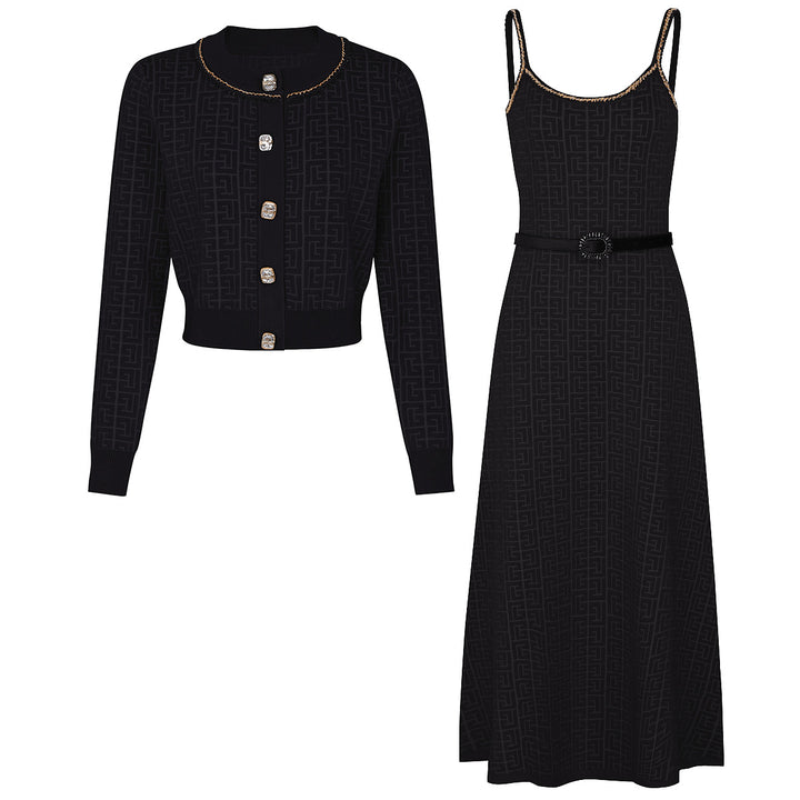 knitted two-piece dress set with logo pattern – CAMILA