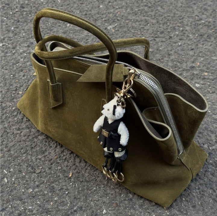 Structured suede tote bag with top handles – GEDOO