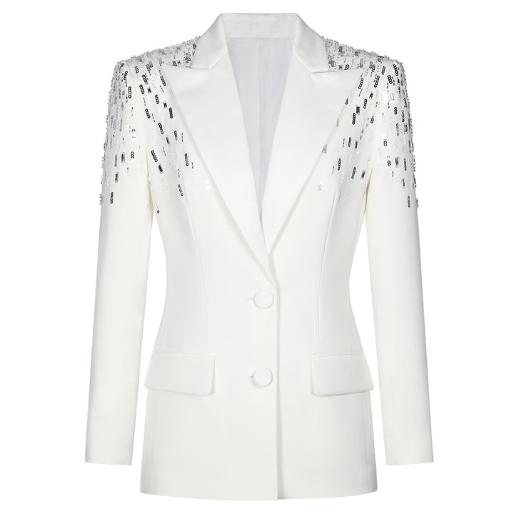 sequin-shoulder tailored blazer – ASTRIDIXU