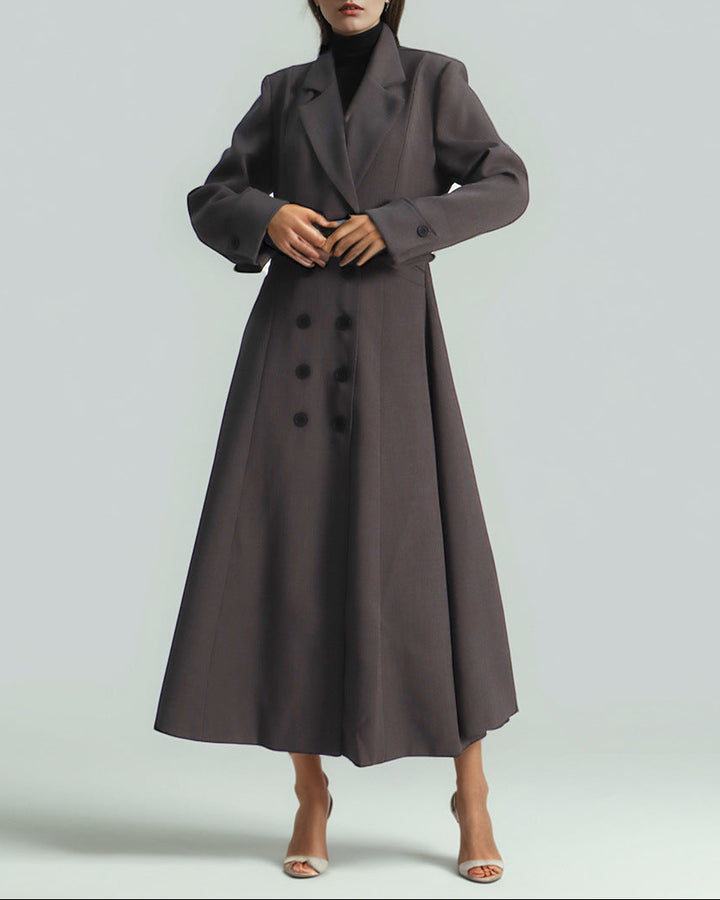 معطف طويل مزدوج الصدر بقصة أنيقة واسعة من الأسفل - فيكتورينا